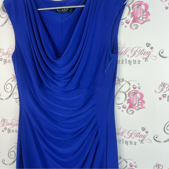 Ralph Lauren dress cinching swoop style Royal Blue Draped Midi Dress stunning - Picture 3 of 8